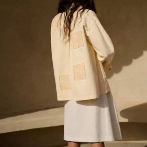 Zara Cotton Overshirt Chore Jacket Embroidered Patches Yellow Size XS - Picture 9 of 16